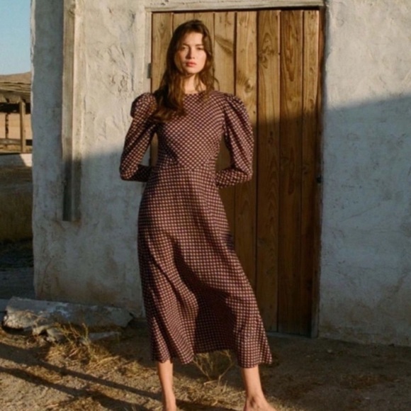 Doen Dresses & Skirts - Doen Vittoria Dress Women’s Size Medium Midi Long Sleeve Harbor Medallion Blue